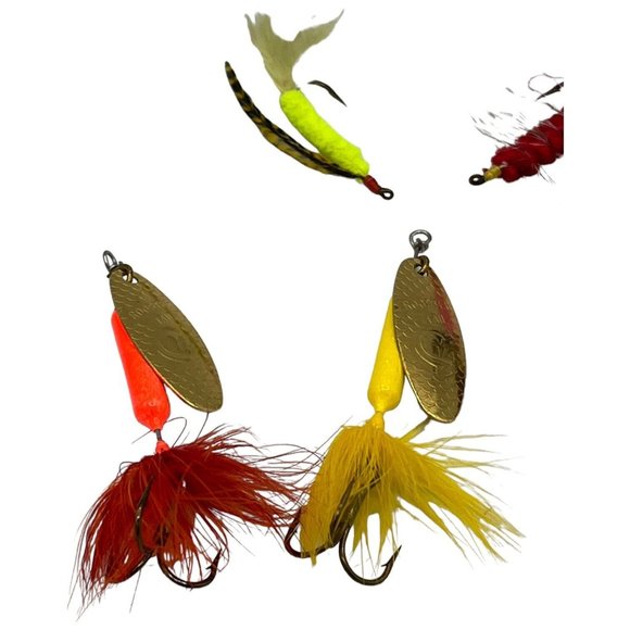 Fishing Lot 2 Flies and 4 ROOSTER TAILS 1/4 oz Chartreus Brown Orange Yellow - Picture 6 of 7